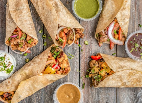 wrapped food with gravies